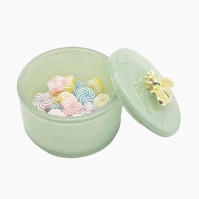 Cute Glass Candy Box - Glass Jar with Lids for Storage Candy Cookie, Vintage Candy Jar Candy Dish for Office Desk Buffet,3.15x3.15x2.28 H IN-GRB019-Green