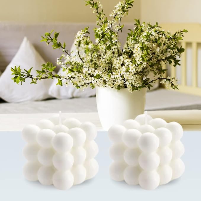 Bubble Candles White Bubble Candles Set, Floating Shelves Cool Shaped Soy Candles Strong Scented Cube Funny Aesthetic Candle for Trendy Home Bathroom Room Shelf Decor Candle 2PCS