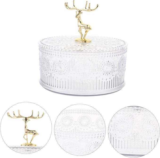 Cabilock Embossed Transparent Jewelry Storage Box with Lid Multi Functional Bracelet Organizer and Makeup Container Portable Lightweight Candy Dish for Vanity and Bathroom Countertop