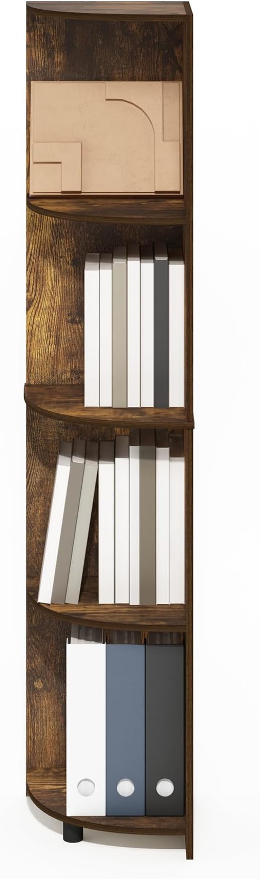 Furinno ECON Corner Shelf, 4-Tier Corner Book Shelf, Storage Shelves, Display Rack, Bookshelf, for Organization and Storage, Living Room, Home Office, Amber Pine