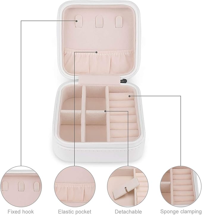 Cosmetic And Makeup Theme Pattern Jewelry Box Portable Mini Travel Case Display Storage Holder Boxes PU Leather Small Jewelry Organizer for Women for Stud Earrings Rings Necklaces Bracelets