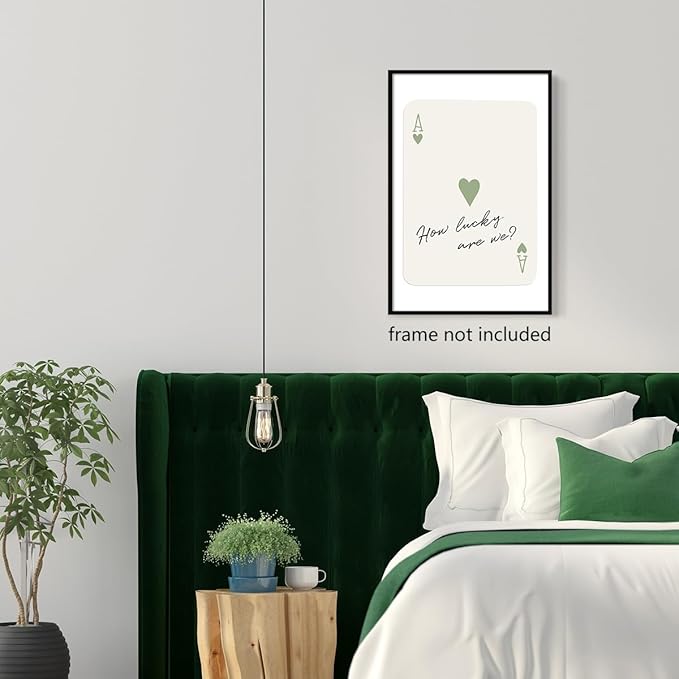 abrtolpffo Trendy How Lucky Are We Canvas Wall Art, Sage Green Ace of Hearts Poker Art Print, Retro Playing Card Aesthetic Poster for Bedroom, Inspirational Quotes Wall Decor 16x24in Unframed