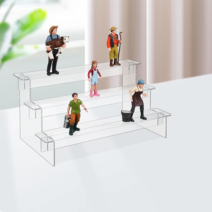 TOYANDONA Acrylic Display Shelf 2pcs Set 3-tier 29cm Organizer for Figurines Makeup Riser Cosmetics Storage Rack Jewelry Display Risers for Desktop Showcase