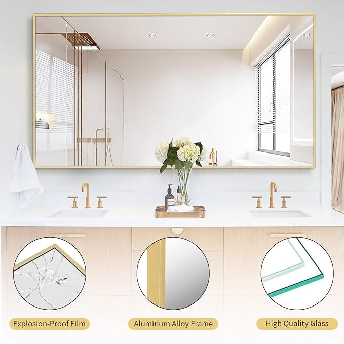 Koonmi 76"x34" Floor Mirror Full Length, Bedroom Floor Body Mirror with Stand, Large Gold Mirror, Leaning, Standing or Hanging Horizontally/Vertically