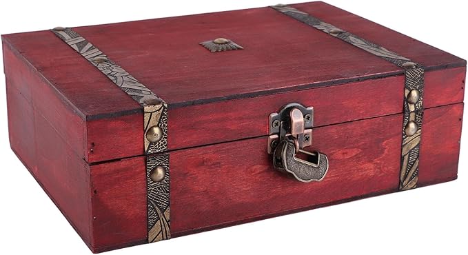 Vintage Wooden Jewelry Box with Lock Retro Desktop Storage Organizer for Cosmetics Letters Keepsakes