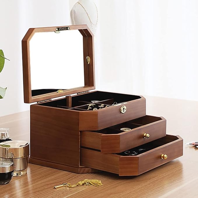 Makeup Organizers Jewelry Box Wooden Multilayer Drawer Jewelry Box Retro Chinese Storage Box Ring Earring Necklace Bracelet Storage Box 12.40 Inches Jewelry Cas