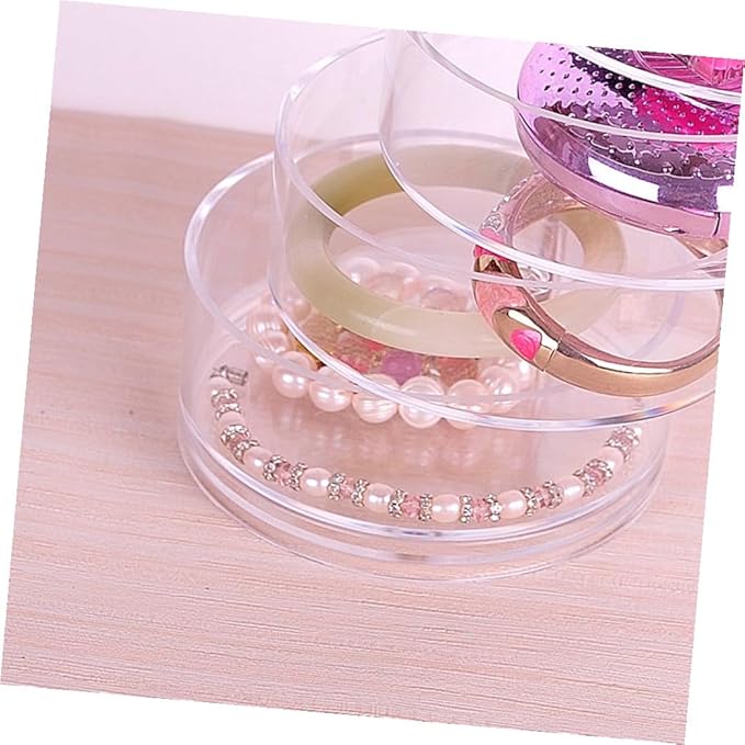Beaupretty 2pcs Plastic Circular Jewelry Box Four-layer Rotating Storage Organizer for Cosmetics and Items for Desktop Use