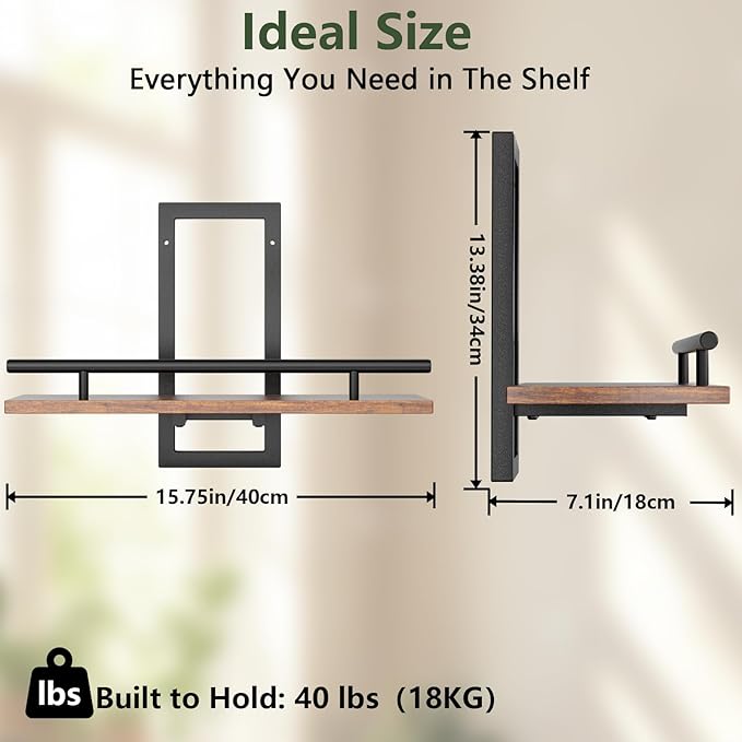 Sbosbo Floating Shelves for Wall to Hold Plants and Small Decor, 15.8 Inch Wall Mounted Shelves Set of 2, Easy to Mount Book Shelf for Bedroom, Living Room, Bathroom, Kitchen, Rustic Brown
