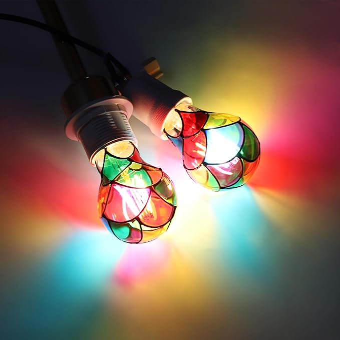 Dimmable Stained Glass LED Light Bulb, 3.5W E26 Base A19/A60 Festive Atmosphere Color Bulb, for Home Light, Party, Festive Decoration, 2 Pack