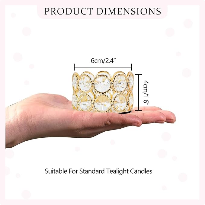 48PCS Gold Crystal Tea Light Candle Holders for Wedding Centerpieces,Votive Candle Holders Bulk Metal Candle Centerpiece for Dining Table Party Valentine's Day Decor (Candle Excluded)