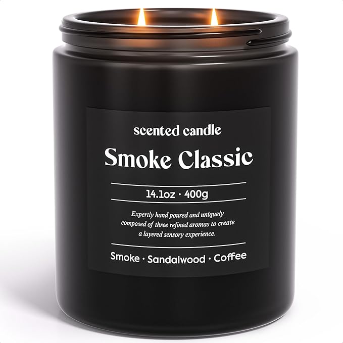 CHILLFLAME Candles for Men, 14.1 oz Scented Candles for Home, 2 Wicks Blended Scents Birthday Candles Gifts for Dad, Teacher, Boyfriend (Smoke+Sandalwood+Coffee)
