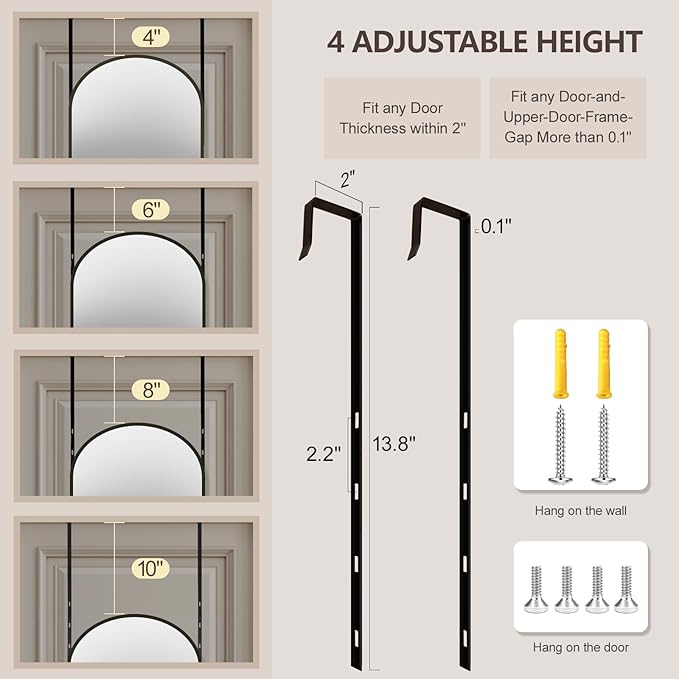 50"x16" Door Mirror, Arched Full Length Mirror, Over the Door Mirrors Full Length, Hanging Mirrors for Bedroom, Bathroom, Black