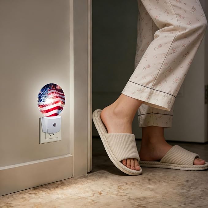 USA Flag Firework Night Light Auto Sensor Led Dusk to Dawn Lamp Home Decor for Men Women