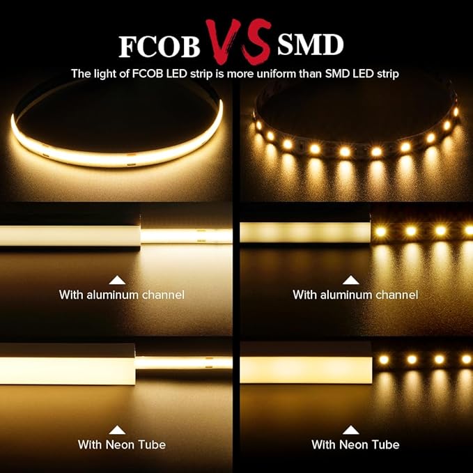 BTF-LIGHTING FCOB COB LED Strip Flexible High Density Uniform Light 9W/m 16.4FT DC24V Warm White 3000K CRI 90+ 8mm Width Dimmable LED Ribbon for Indoor Decoration(No Adapter or Controller)
