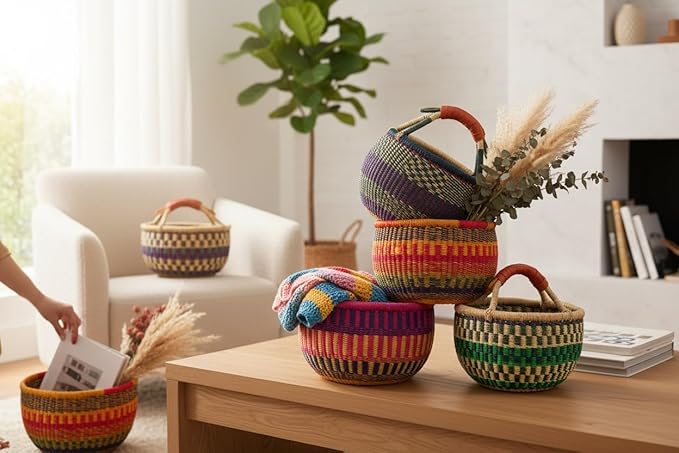 9" -11" Across Children's Small Bolga African Bolga Ghana Basket Fair Trade toys Easter Eggs basket (COLORS VARY) 1 EA