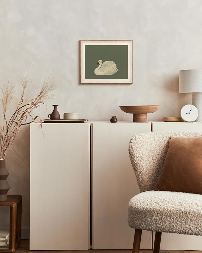 VIYYIEA Framed Wall Art for Living Room, Swan Canvas Prints, Green Home Decor, Animals Painting Picture, Bathroom Wall Decor Gifts for Friends or Family -【Swan Green】-(12L x 10W)