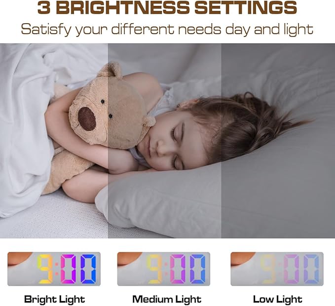 Small Digital Alarm Clock, Mirror Surface LED Electronic Clocks with Large Display, Adjustable Brightness and Snooze Model for Bedroom, Desk, Office, White Case