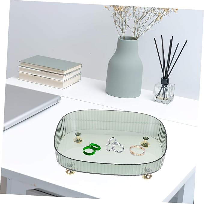 Happyyami Green High-Edge Lipstick and Perfume Organizer Tray Plastic Vanity Storage for Jewelry Makeup and Accessories Elegant Dresser Display Four Feet
