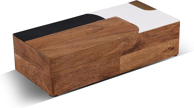 Handicrafts Home Decorative Storage Box, Keepsake Box Jewellery Organiser Abstract Wood Box, Handmade Wooden Jewelry Box with Resin & Brass Inlay, Memory Box for Home Decor, Coffee Table- 10x4.5x2.5