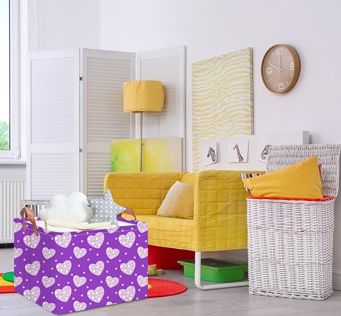 NTAOHAMPER Mothers Day Gifts Purple Love Fabric Storage Basket Empty with Handles, Books Box, Baby Shower Baptism Lovely Storage24L(Purple Love)