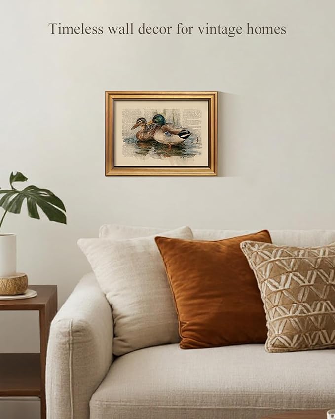 InSimSea Gold Framed Canvas Prints Wall Art, Vintage Nursery Decor, Mallard Duck Animals Paintings Farmhouse Wall Decor, Antique Pictures for Bedroom Living Room Shelf Gift, 12x16inch