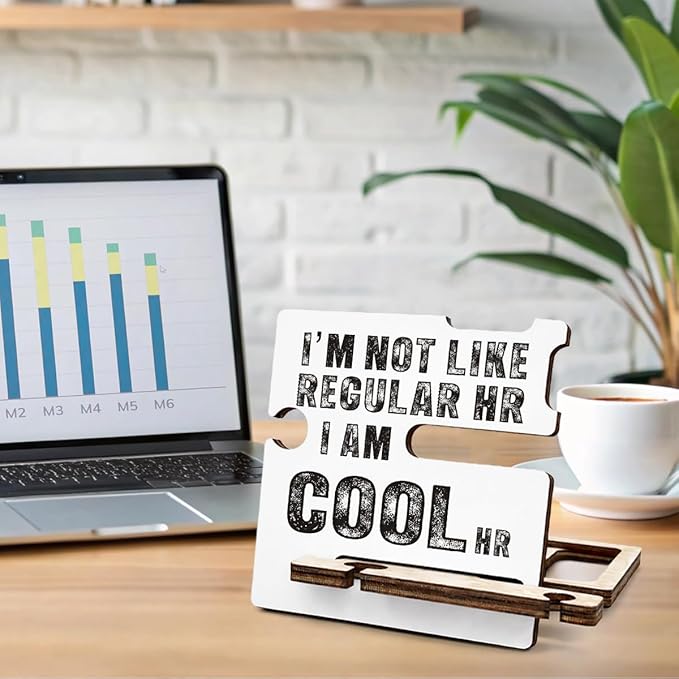 Funny Office Gifts for HR - Multi-functional Desk Organizer - Humorous Office Quote Wooden Sign for Office Desk Shelf Decor