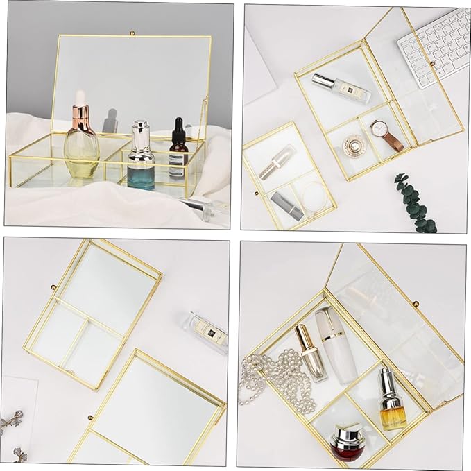 Didiseaon Jewelry Dish Makeup Organizer Box Jewelry Cases Geometric Glass Design Desk Accessory Tidy and Organized