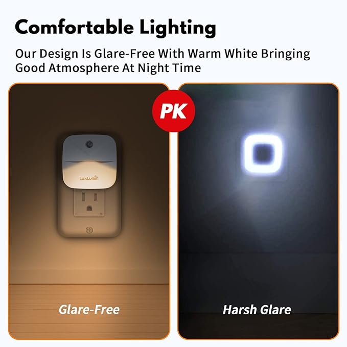 LuxLumin LED Night Lights Plug into Wall with Dusk-to-Dawn Sensor, Automatically Turn on and Off,Night Light for Kids,Bedroom,Bathroom,Stairs, White, 6 Packs