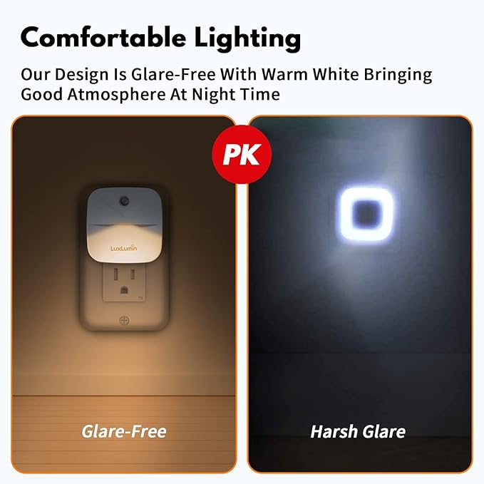 LuxLumin LED Night Lights Plug into Wall with Dusk-to-Dawn Sensor, Automatically Turn on and Off,Night Light for Kids,Bedroom,Bathroom,Stairs,Warm White, 6 Packs