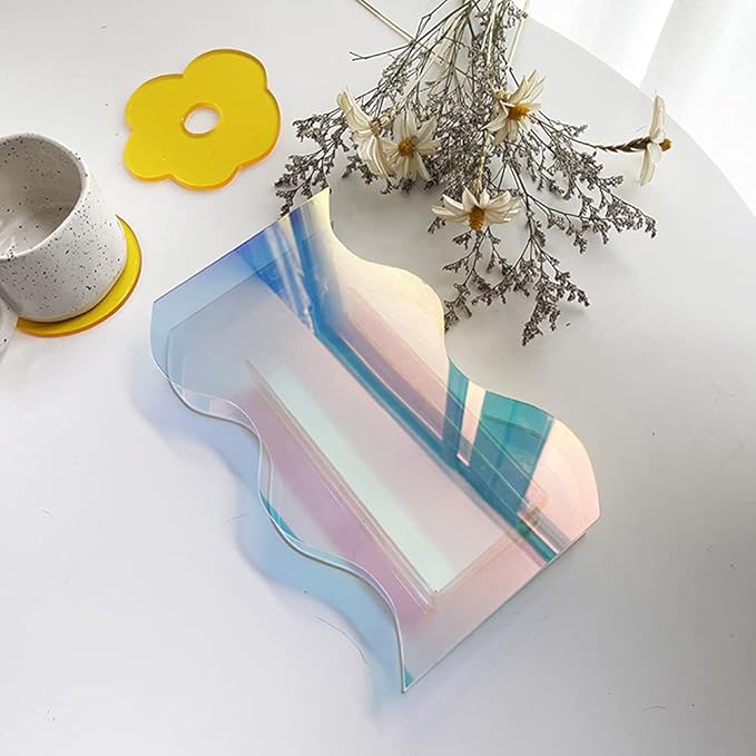 Smartmak Iridescent Acrylic Vase, Rainbow Colored Clear Modern Design Vases Home Décor, Colorful Wedding Decorations, for Artificial Flower, Office, Tabletop, Make Up Brushes Organizer Holder- L