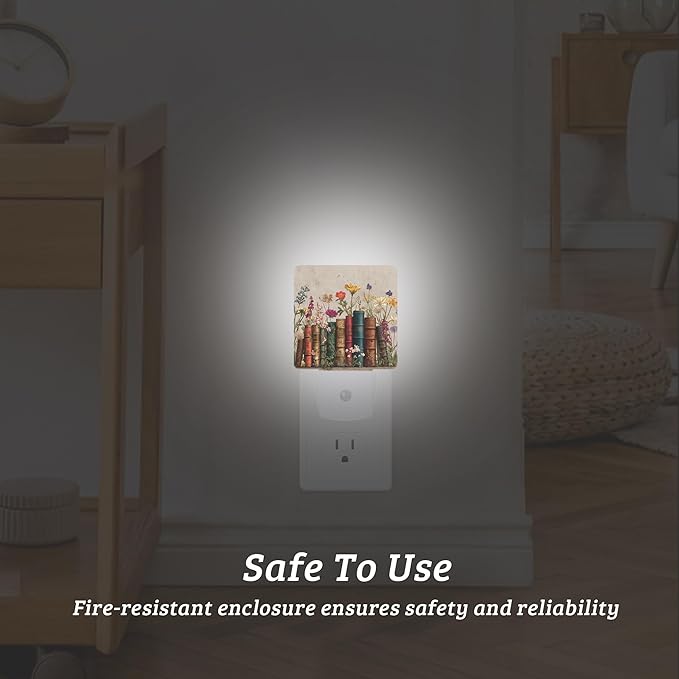 Vintage Bookshelf Night Light, Dusk to Dawn Nightlight with Auto Sensor Lamp Home Indoor Stairway Kitchen Corridor, Night Lights Plug Into Wall Decorative for Boys Girls Women Men Room Gifts