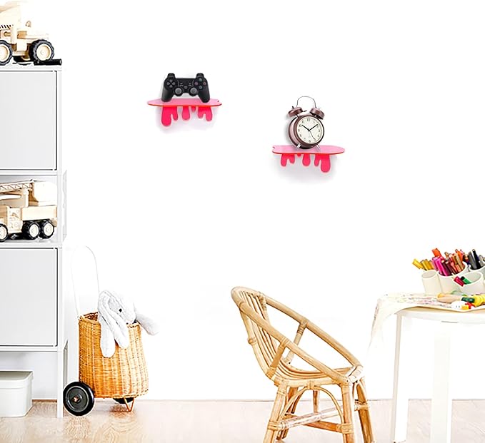 SetGame 2-Pack Acrylic Small Wall Shelves - 7 Inch Floating Shelf for Walls, Home Wall Display Ledges for Storage, Room Décor, Small Album & Items Organizer Display Dripping Wall Decor
