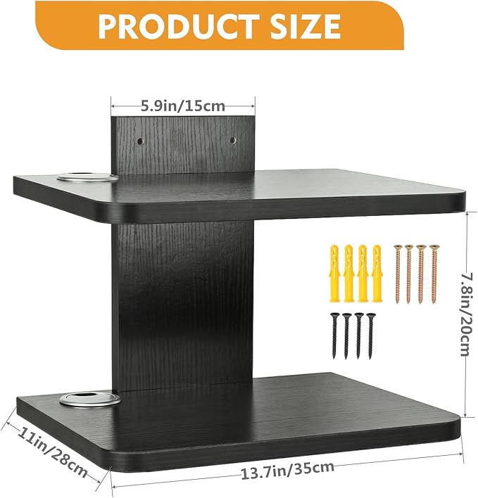 BiJun Projector Shelf, Floating Shelves for Wall Under TV Floating TV Stand Cable Box Speaker Wall Mount Entertainment Stand Router DVD Shelf for PS4/Cable Box/DVD Players/Game Console (2 Shelf)