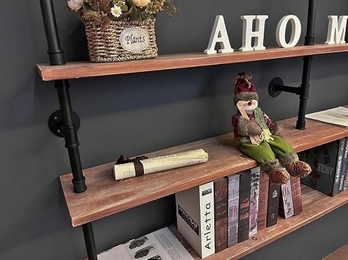 HDDFER Floating Book Shelves for Wall 4 Tier 70 inch Bookshelf Industrial Pipe Shelving Shelves Bookcase Industrial Bookshelves Pipe Shelf Wood Wall Shelf for Living Room