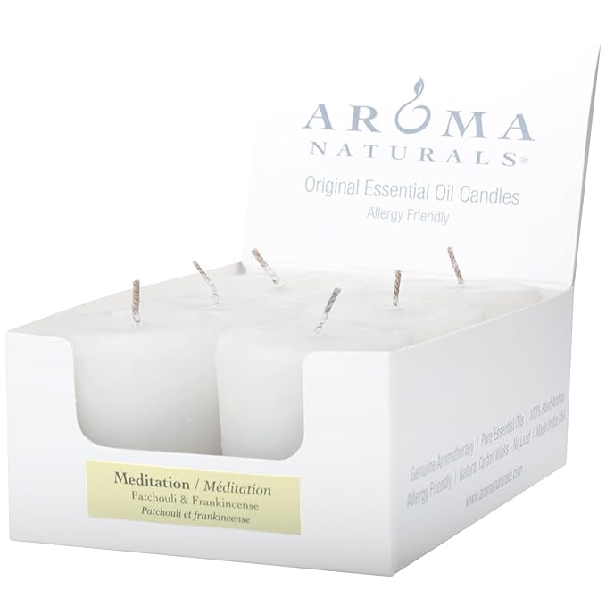 Aroma Naturals Votive Candles with White, Patchouli and Frankincense, Meditation, 6 Count