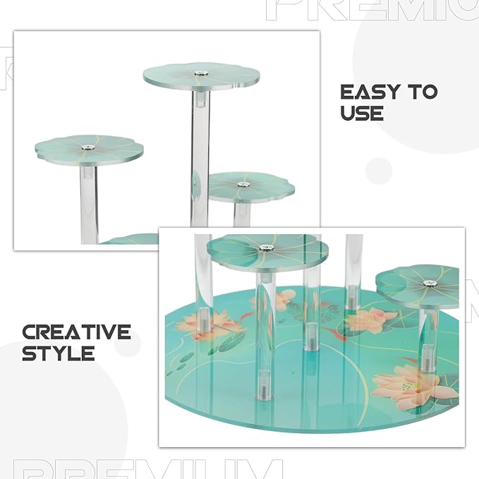 Milisten Acrylic Multi-layer Display Riser Stand with Lotus round Base, Perfume Organizer Shelf and Dessert Display Rack for Cupcakes, Makeup, Collectibles, Home Décor