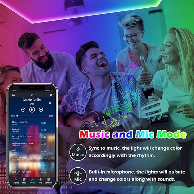 65.5FT Led Strip Lights,Long Smart Led Light Strips Music Sync 5050 RGB Color Changing Rope Lights,Bluetooth APP/IR Remote/Switch Box Control Led Lights for Bedroom,Home Decoration,Party,Festival