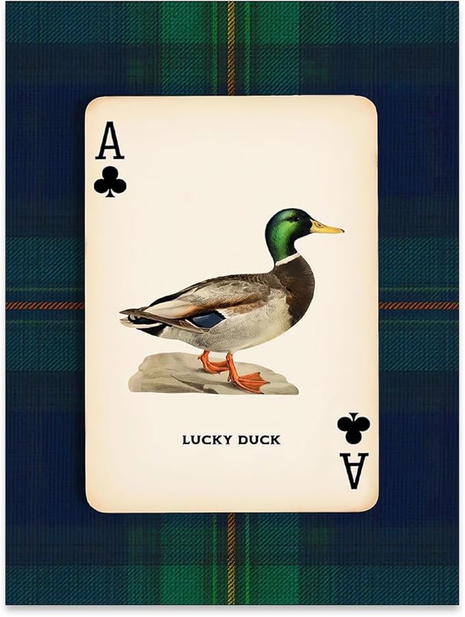 WIUHIO Mallard Duck Playing Card Wall Art Country Lucky Duck Animal Canvas Poster Nature Rustic Farmhouse Hunting Prints Vintage Wildlife Wall Decor 08X10 inch Unframed