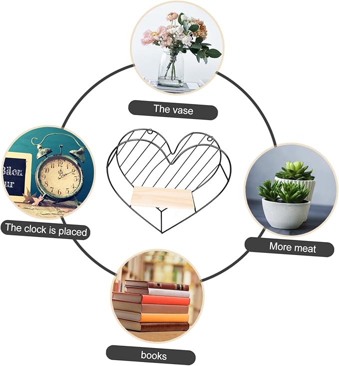 BESTOYARD 2pcs Photo Holder Wedding Decor Metal Stand Bathroom Wall Shelves Heart Hanging Shelves Metal Wall Shelves Country Wall Shelf Makeup Storage Organizer Iron Heart-Shaped Hook up