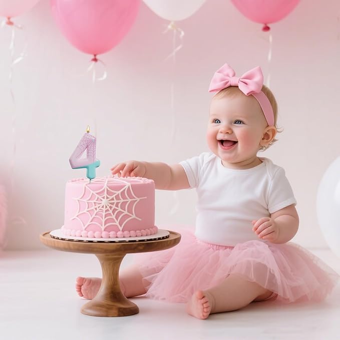 Pink Spider Birthday Number Candles – Multi-Color Decorative Cake Toppers for Kids Party & Celebration (Pink, 4)