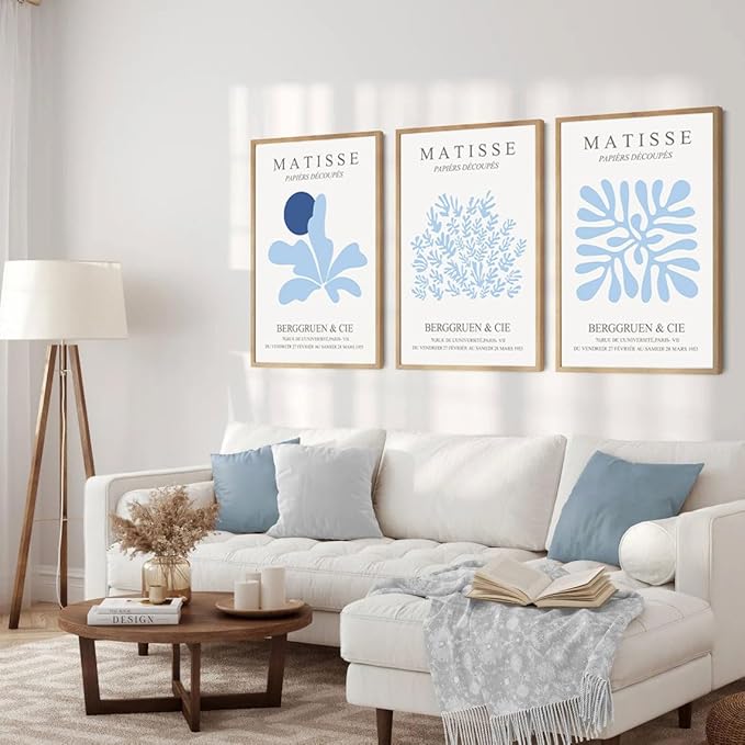 FYARTKJ 3Pcs Blue Coastal Wall Art Prints Coastal Granddaughter Aesthetic Wall Decor Pictures Abstract Minimalist Beachy House Posters for Bedroom Living Room Gallery Home Decoration Unframed 16x24in