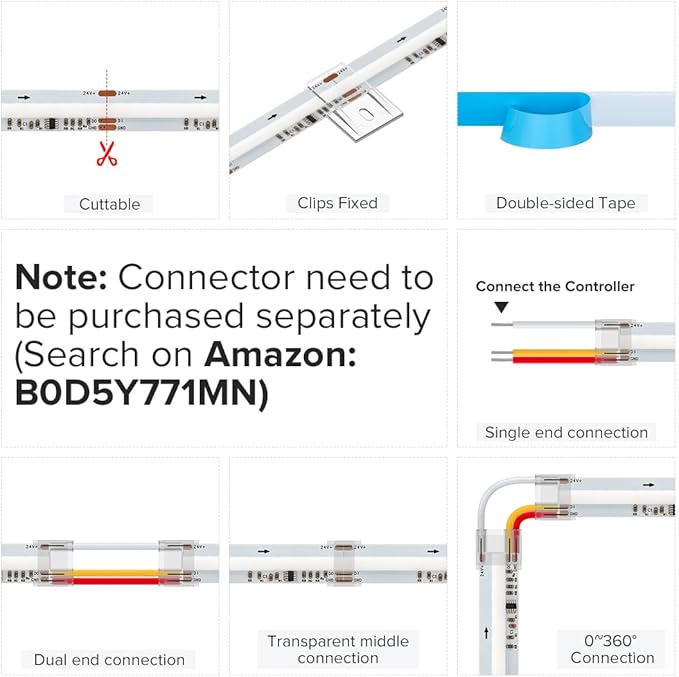 BTF-LIGHTING FCOB WS2811 IC RGB COB LED Strip DC24V 720LED/m Flexible High Density Uniform Chasing Color Light 2X16.4FT Total 32.8FT 20IC/m 12mm Width(No Adapter or Controller)