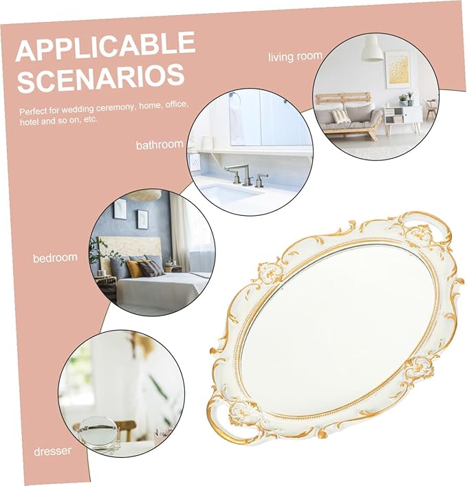 IMIKEYA European Style Vintage Mirror Tray Elegant Makeup Organizer for Home Decor and Photography Retro Storage Plate for Vanity Coffee Table and Giving