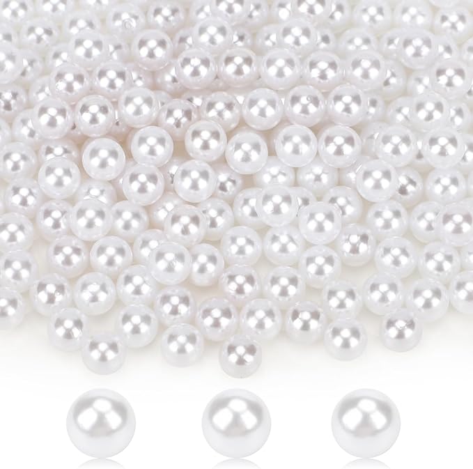Suream Round Pearls No Holes Makeup Beads 12mm/0.47Inch, 350Pcs Art Faux Beads Filling Vase, Highlight Plastic Pearls for Wedding Centerpiece, Birthday Party, Table Scatter, Home Decoration, White