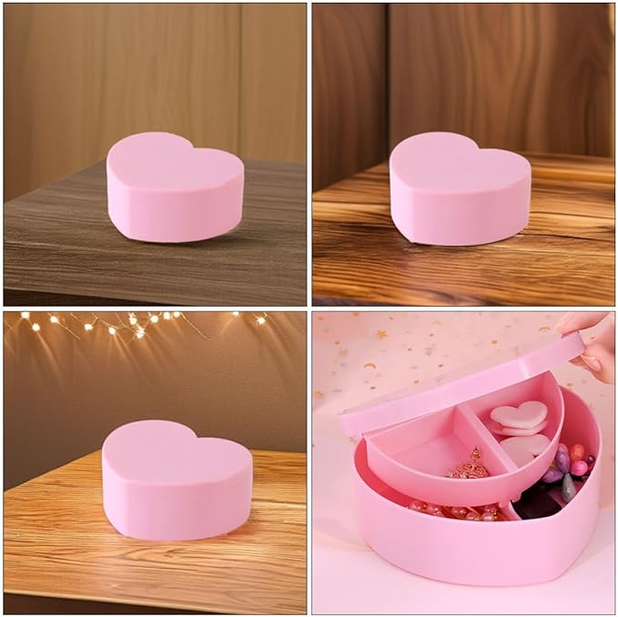 PartyKindom 2pcs Jewelry Box Heart Shaped Double Layer Organizer with Makeup Mirror Portable Pink Jewelry Travel Case for Earrings Rings Necklaces Bracelets