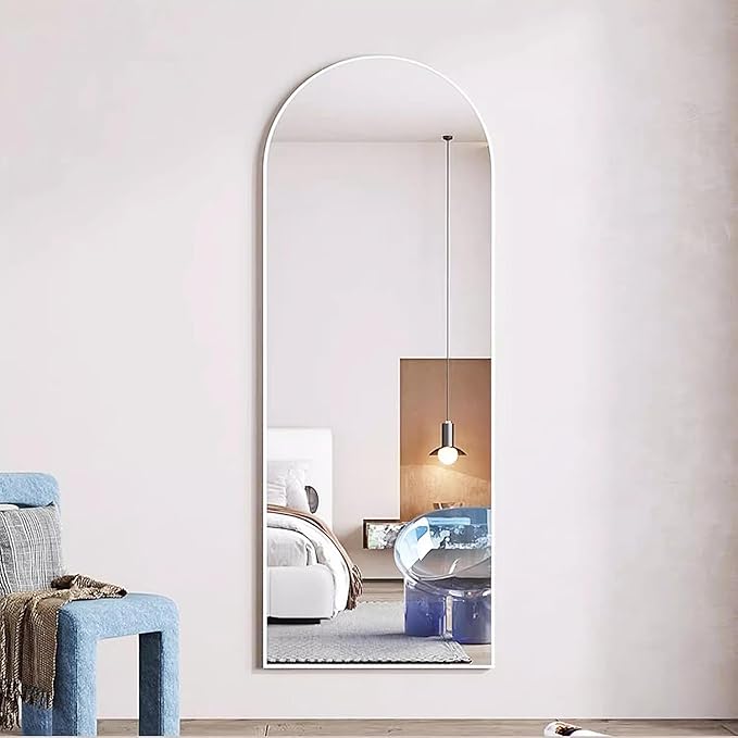 Rowjut Floor Mirror Arched Mirror Full Length 56"X20"Full Length Mirror can be Free Standing or Hanging on The Wall Used in Living Room Entrance Hall Corridor Room Bathroom etc （White