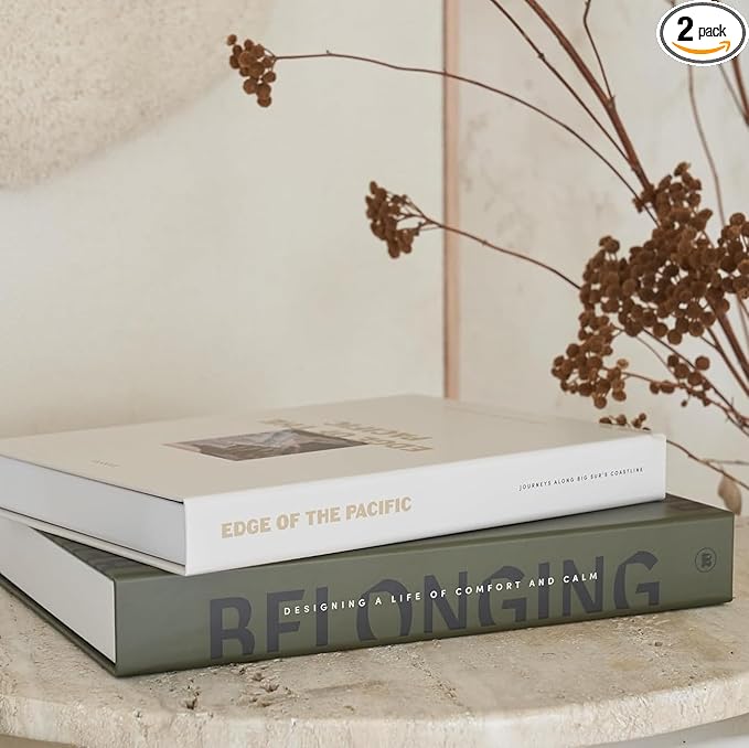 Beautiful Decorative Books - Set of 2 Boxes Enhance Your Coffee Table, Bookshelf or Mantel Shelf Decor - Aesthetic Fake/Faux Books for Modern Home Decoration, Photo Storage and as a Keepsake Box