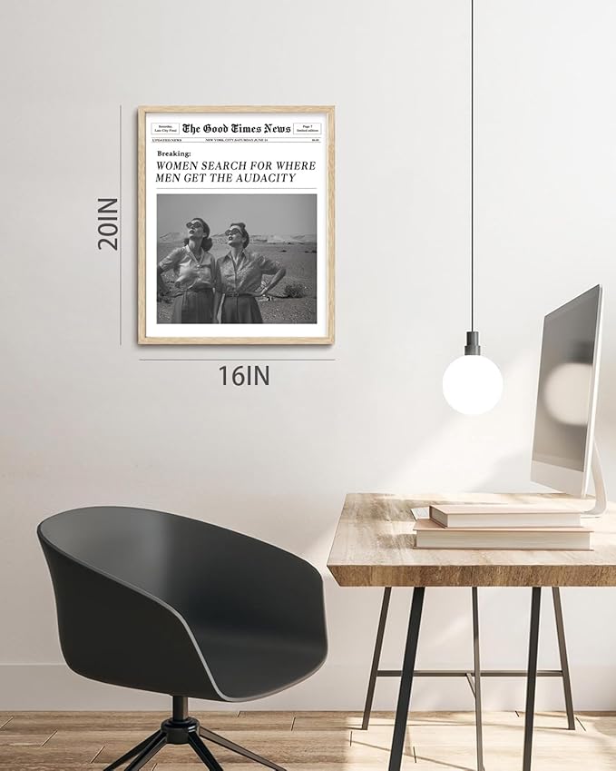 Bwodke OAK Wood Framed Wall Art These Are the Good Old Days Canvas Art Vintage Newspaper Pictures Wall Decor Trendy Prints Retro Artwork for Girly Dorm Bedroom 16"x20"