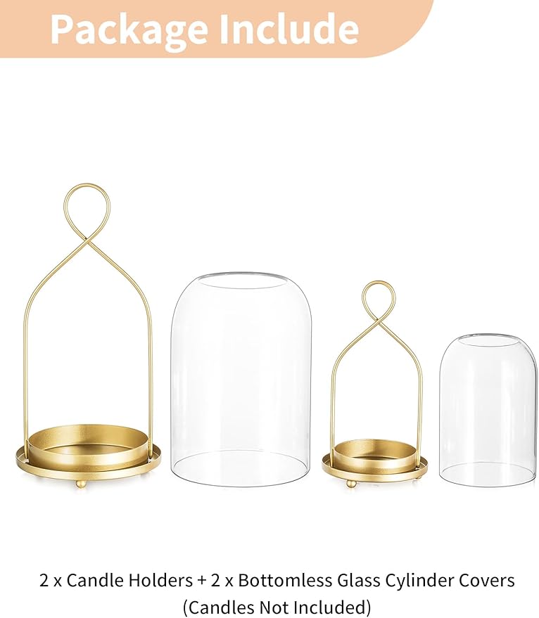 NUPTIO Glass Lanterns Decorative Outdoor: Gold Hurricane Candle Holders for Pillar Candles - Set of 2 Hanging Lantern for Home Thanksgiving Christmas Party Centerpiece