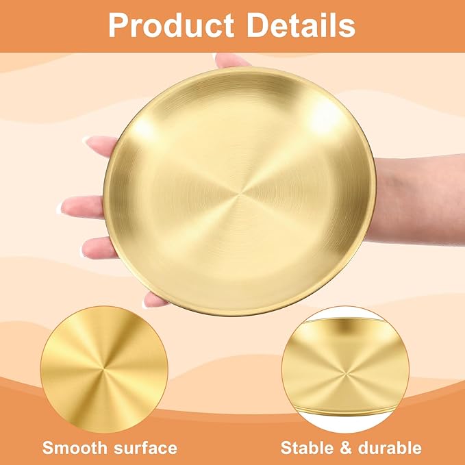 2 Pack Gold Pillar Candle Holders Decor, 5.5 Inch Round Flat Candle Tray for Pillar Scented Ball Candles Decorative Candle Stand for Coffee Table Decor Wedding Party Home Decor